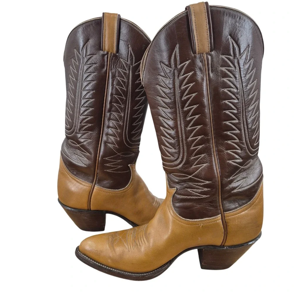 Tony Lama 6225 Vintage Two Tone Brown Leather Western Cowboy Boots Womens 8 D